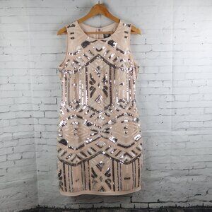 VINCE CAMUTO PALE PEACH WITH SEQUINS SLEEVELESS MIDI PARTY COCKTAIL DRESS 12P